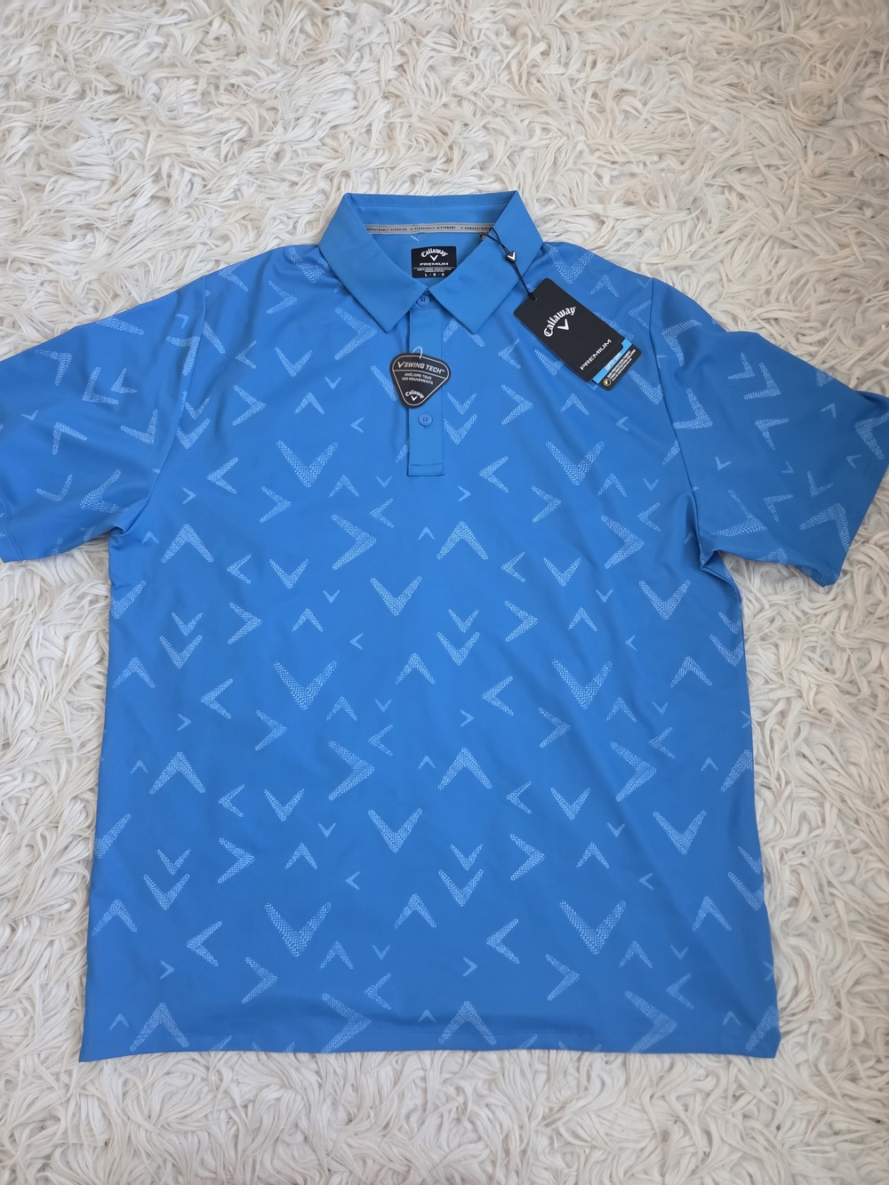 CALLAWAY Men's Textured Chev Print Short Sleeve Polo Size L UPF 50